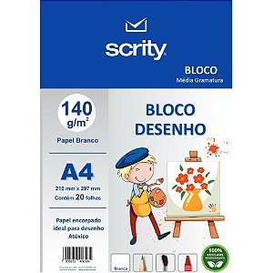 Bloco para educacao artistica desenho a4 branco 140g 20fls - scrity (pacote)