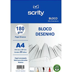 Bloco para educacao artistica desenho a4 branco 180g 20fls. - scrity (pacote)