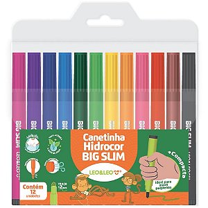 Caneta hidrografica jumbo leo e leo big slim 12 cores - leonora (estojo)
