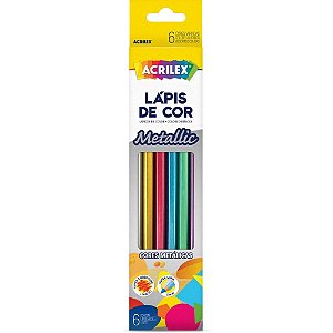 Lapis de cor sextavado 06 cores metalico - acrilex (pct.c/12)