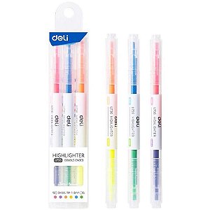 Caneta marca texto highlighter 2 pontas 6 cores - deli (blister)