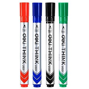 Pincel quadro branco ponta redonda 2,0mm 4 cores - deli (blister)