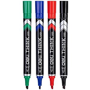 Pincel marcador permanente ponta chanfrada 4 cores - deli (blister)