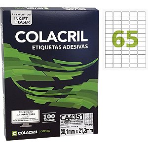 Etiqueta a4 21,2x38,1mm 100 folhas - colacril (pct.c/6500)