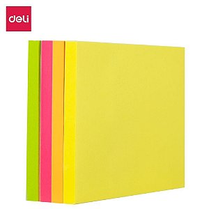 Bloco de recado autoadesivo 76x76mm fluorescente 4x100fls - deli (unidade)