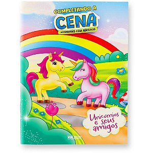Livro com adesivos completando a cena unicornios - bicho esperto (unidade)
