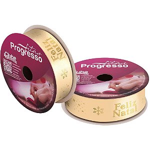 Fita de cetim natal 22mmx10m feliz natal dourado - fitas progresso (unidade)