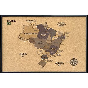 Quadro decorativo mapa brasil cortica 90x60cm - stalo (unidade)