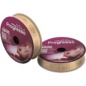 Fita de cetim natal 15mmx10m feliz natal dourado - fitas progresso (unidade)