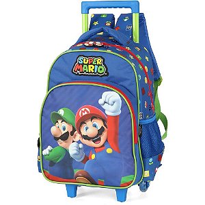 Mochila infantil com rodinha super mario bros g azul - luxcel (unidade)