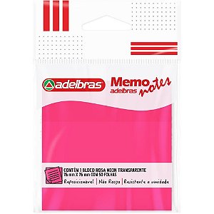 Bloco de recado autoadesivo memonote transp 76x76 rosa neo - adelbras (unidade)