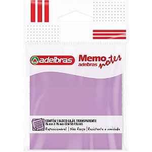 Bloco de recado autoadesivo memonote transparente 76x76 li - adelbras (unidade)