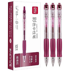 Caneta gel retratil c/grip vinho 0,5mm - deli (cx.c/12)