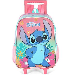 Mochila infantil com rodinha stitch rosa g - luxcel (unidade)
