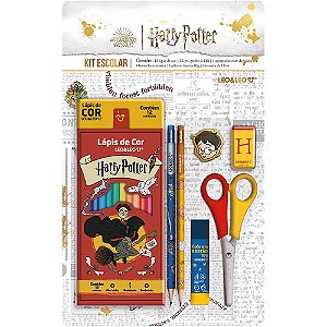Kit escolar harry potter 12 lapis cor + 6p - leonora (blister)