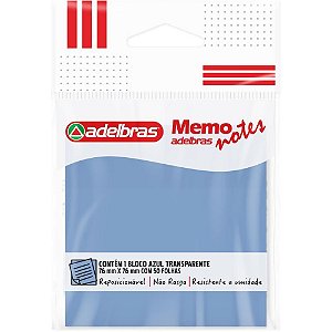 Bloco de recado autoadesivo memonote transparente 76x76 az - adelbras (unidade)