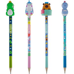 Lapis preto redondo decorado cis fantasia bichinhos 4mod (s - sertic (pote-24)