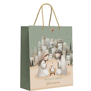 Sacola para presente natal belem pequena 23x19x10cm - cromus (pct.c/10)
