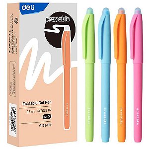 Caneta gel erasable apagavel 0,5mm preto - deli (cx.c/12)