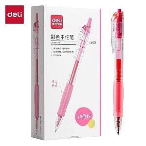 Caneta gel retratil c/grip rosa 0,5mm - deli (cx.c/12)