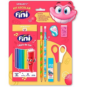 Kit escolar fini 12 lapis de cor + 6 pecas - leonora (blister)