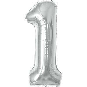 Balao metalizado numero 1 prata 40cm - make+ (unidade)
