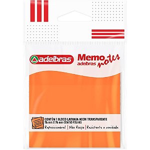 Bloco de recado autoadesivo memonote transp 76x76 laranja - adelbras (unidade)