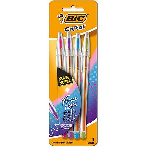 Caneta esferografica cristal fina fashion 4 cores - bic (blister)