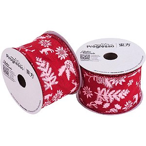 Fita aramada natal 63mmx10m renas de natal vermel - fitas progresso (unidade)