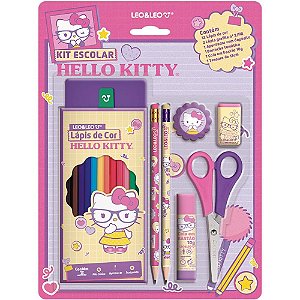 Kit escolar hello kitty 12 lapis cor + 6pc - leonora (blister)