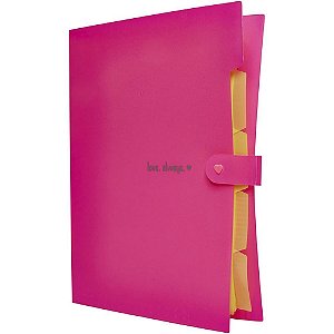 Pasta sanfonada plastica a4 5 divisoes rosa neon - polibras (unidade)