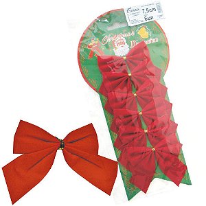 Artigo para decoracao natal laco 7,5cm camurca vermelho - v.m.p. (pct.c/06)