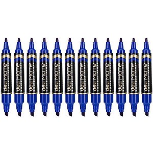 Pincel marcador permanente ponta chanfrada duas pontas az - deli (cx.c/10)