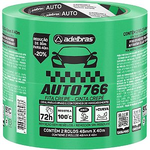 Fita crepe 766 automotiva 48mm x 40m verd - adelbras (pct.c/02)