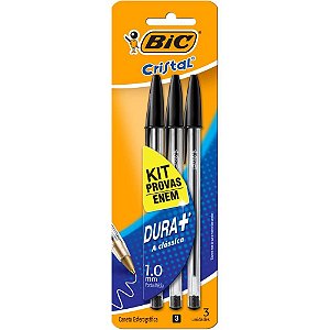 Caneta esferografica cristal preta corpo transp. - bic (bl.c/03)