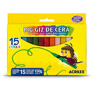 Giz de cera jumbo 15 cores big giz 150g - acrilex (cx.c/06)