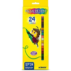 Giz de cera jumbo 24 cores big giz 224g - acrilex (cx.c/06)