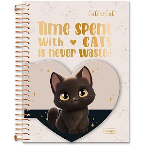 Caderno 01x1 cp.dura colegial cute cat c/bloco coracao 80f(s - cadersil (unidade)