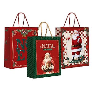 Sacola para presente natal grande 38x34x15cm - packpel (pct.c/10)