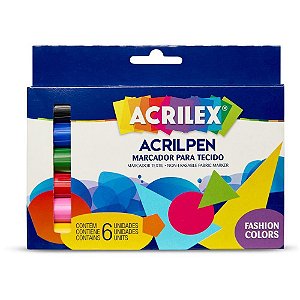 Caneta para tecido 6 cores sortidas acrilpen - acrilex (cx.c/03)