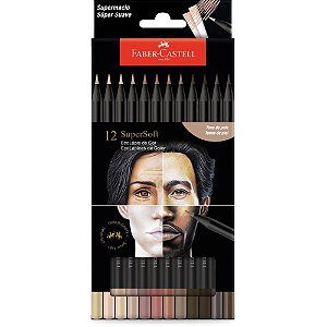 Lapis de cor redondo supersoft 12 tons de pele - faber-castell (pct.c/12)