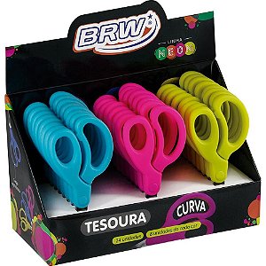 Tesoura escolar curva 13cm 3 cores neon - brw (dp.c/24)