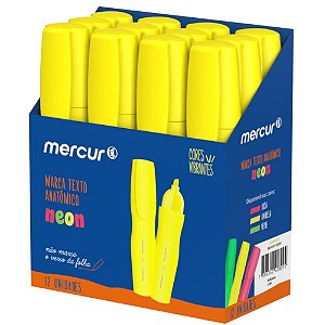 Caneta marca texto amarelo anatomico - mercur (cx.c/12)