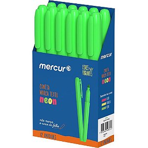 Caneta marca texto verde neon - mercur (cx.c/12)