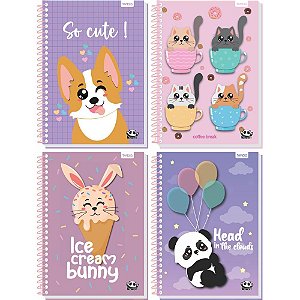 Caderno 10x1 capa dura kawaii 160 folhas - tamoio (pct.c/04)