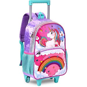 Mochila infantil com rodinha unicornio g estojo+lancheira - clio (kit)