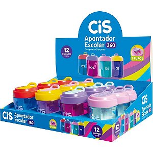 Apontador com deposito 2 furos cis 360 4 cores - sertic (dp.c/12)