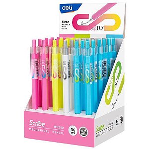 Lapiseira 0.7mm scribe c/borracha 4 cores - deli (dp.c/36)