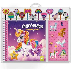 Livro brinquedo ilustrado kit lapis+borracha unicornios - vale das letras (unidade)