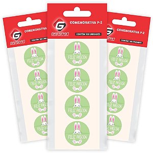 Etiqueta para pascoa feliz pascoa verde redonda - grespan (ct.c/100)